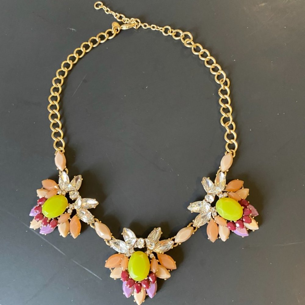J.Crew Pink & Purple Crystal rhinestone cluster Statement Necklace -signed